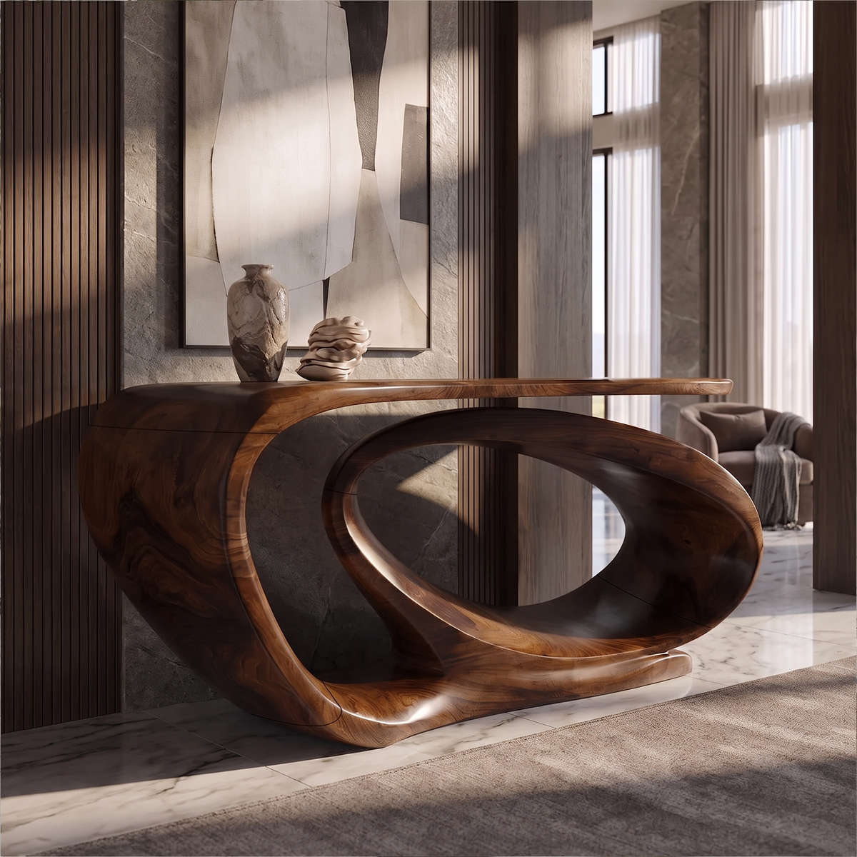 Console Table Sculptural Open Loop Base For Entryway Foyer Hallway