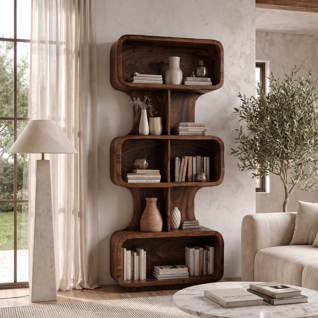 Mid Century Bookshelf Handcrafted Solid Wood Design For Home Office