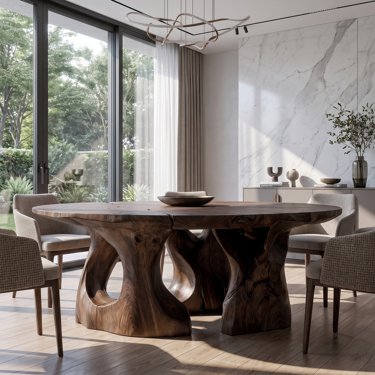 Contemporary Round Dining Table With Abstract Cutout Design For Dining Room And Kitchen
