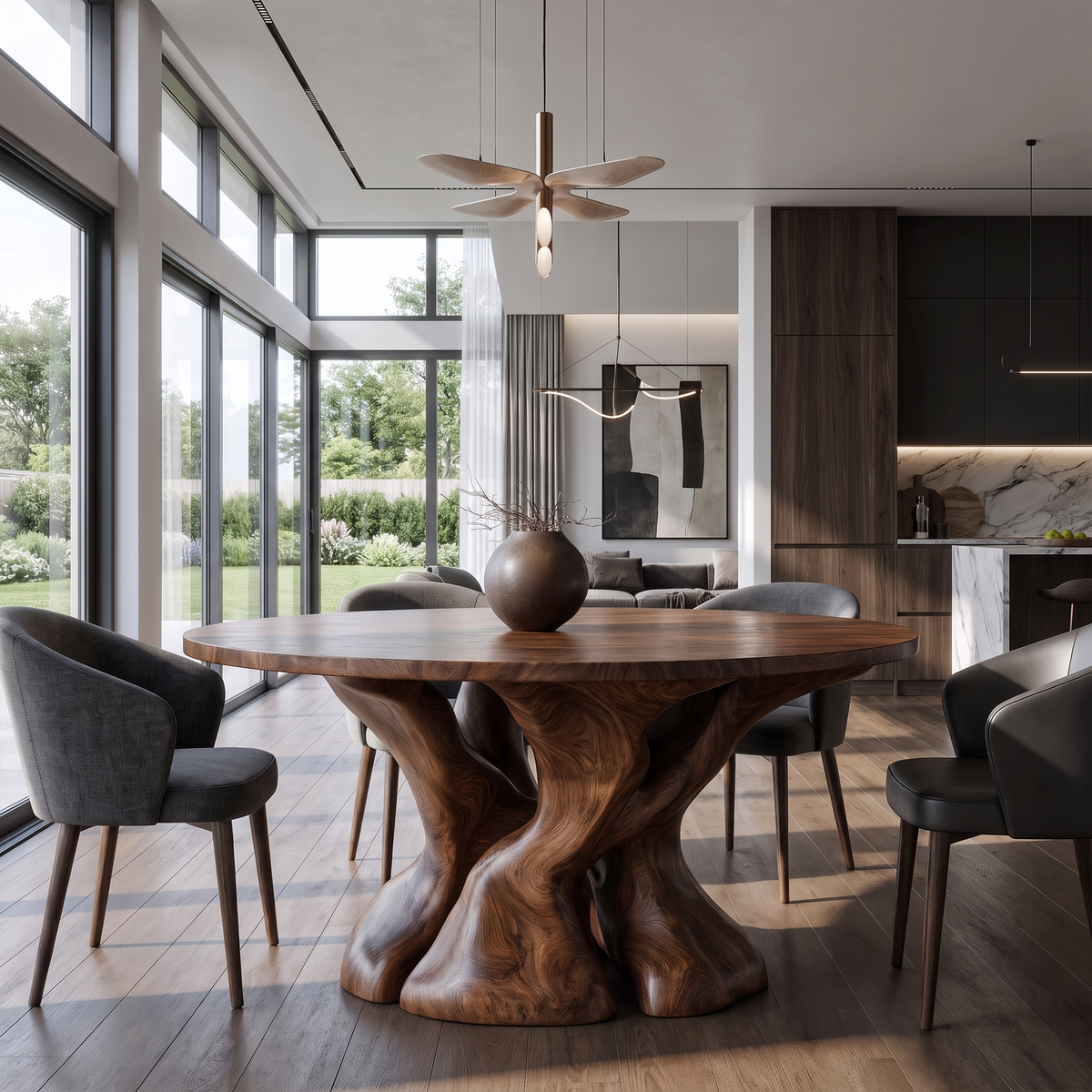 Natural Round Dining Table With Tree Root Inspired Form For Dining Room And Breakfast Nook