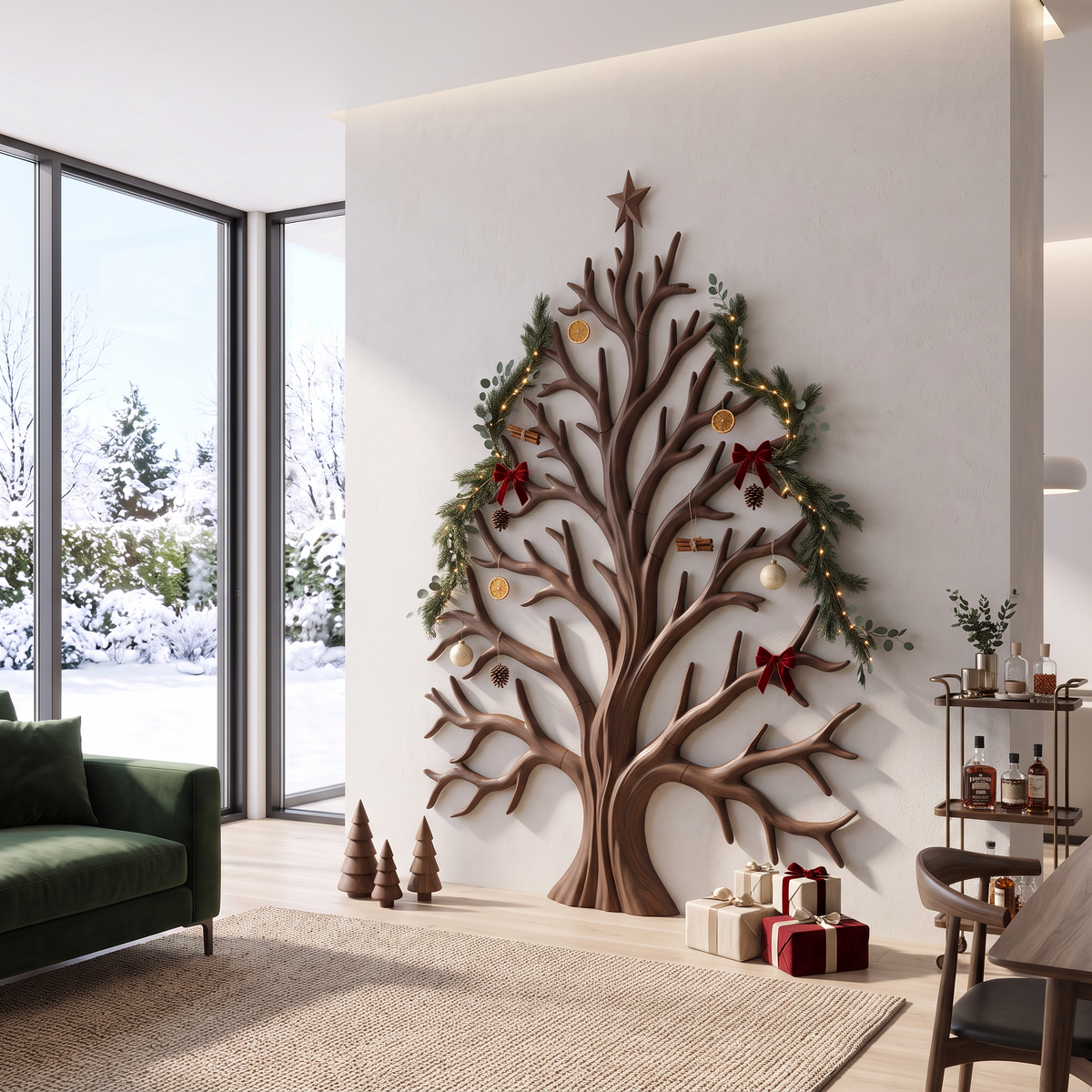 Contemporary Christmas Wall Decor With Artistic Tree Silhouette For Hallway