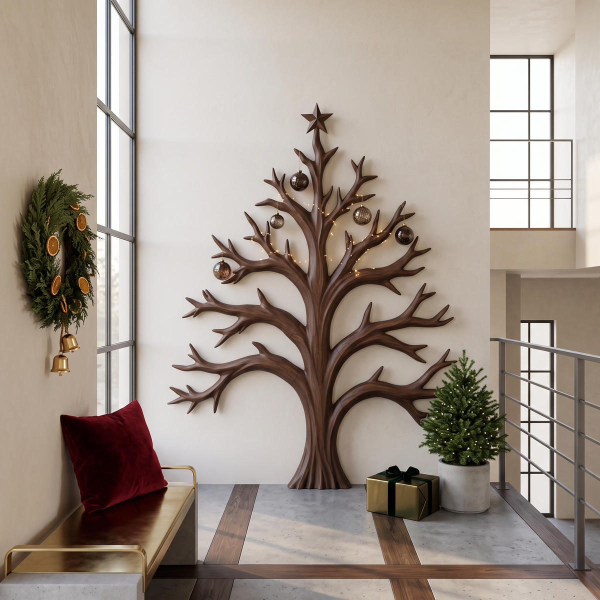 Natural Christmas Tree Wall Decor With Twisted Tree Branches For Entryway
