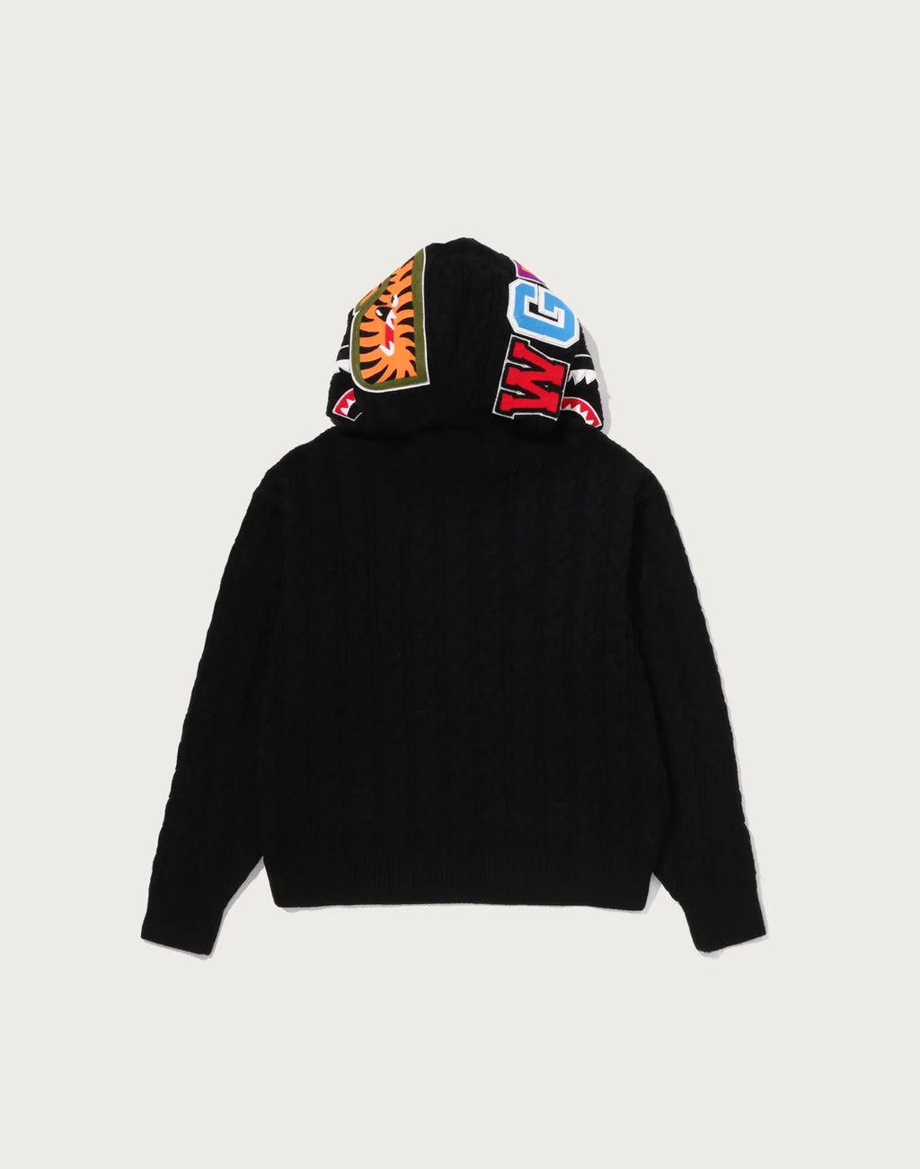 Cable-Knit Full-Zip Graphic Hoodie - Black