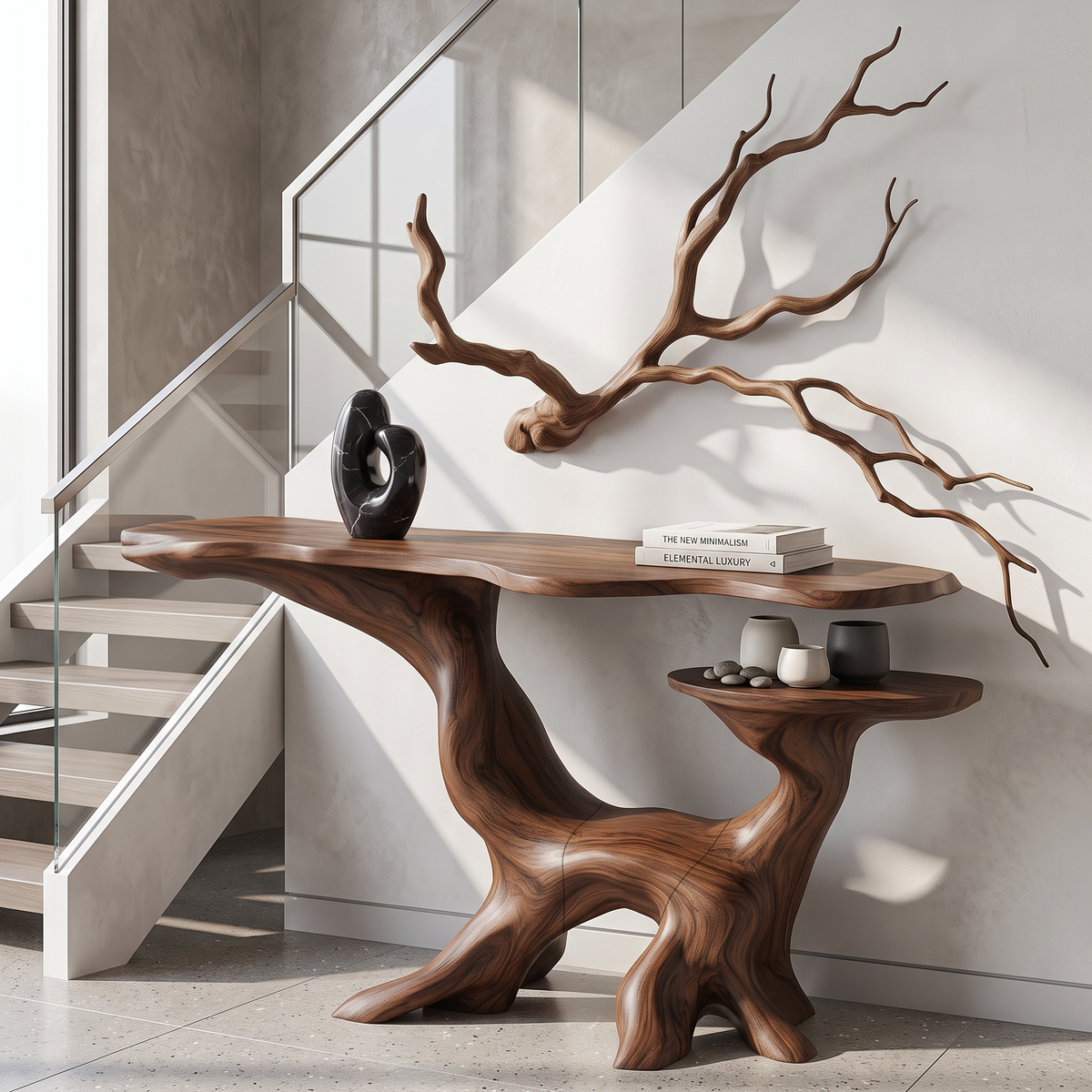 Organic Console Table With Sculptural Tree Root Design For Entryway And Living Room