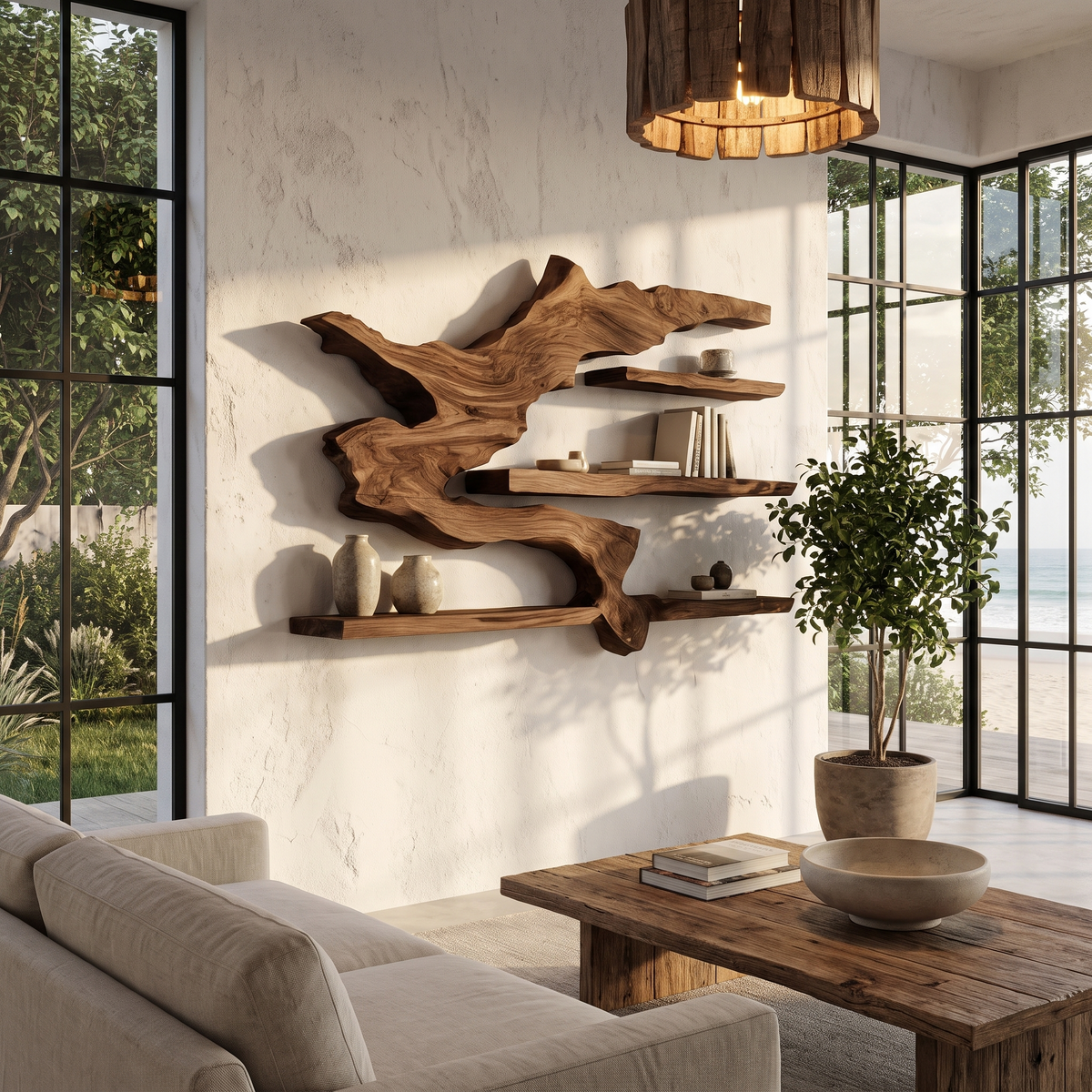 Modern Split Edge Floating Shelf Wall Mounted Display Shelves For Living Room