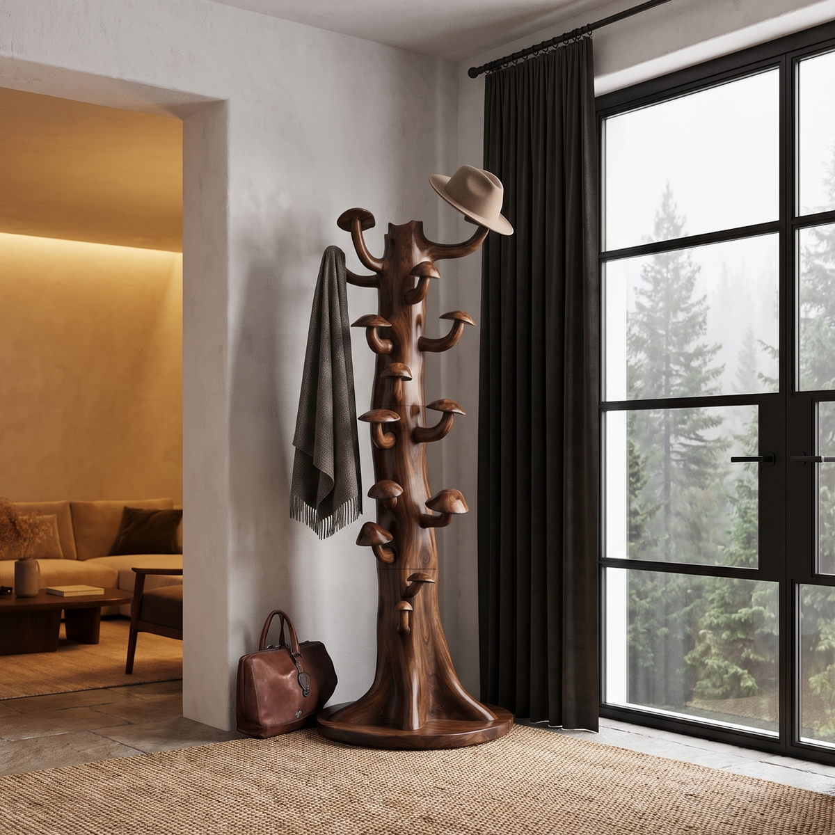 Rustic Freestanding Tree Coat Rack Wooden Hall Tree For Entryway Hallway