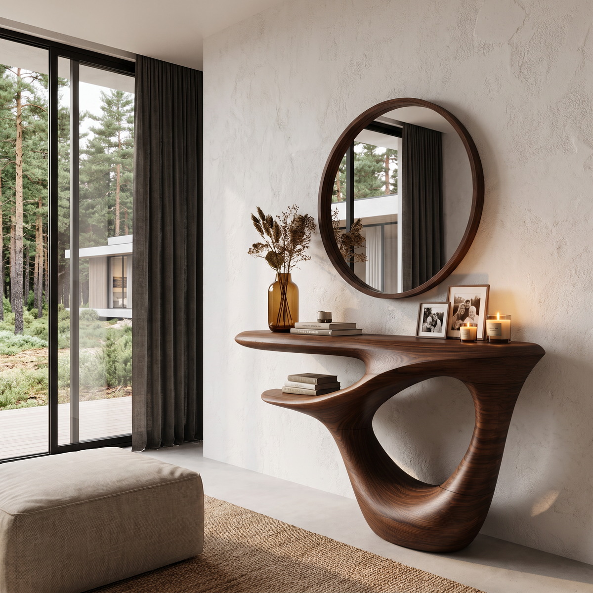 Contemporary Console Table With Artistic Open Frame Base For Foyer And Hallway
