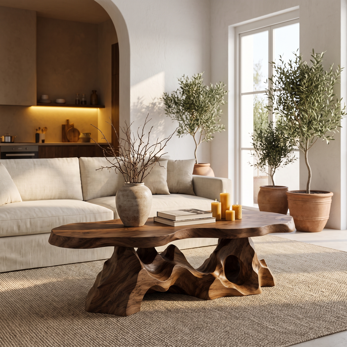 Organic Coffee Table With Sculptural Tree Root Base For Living Room
