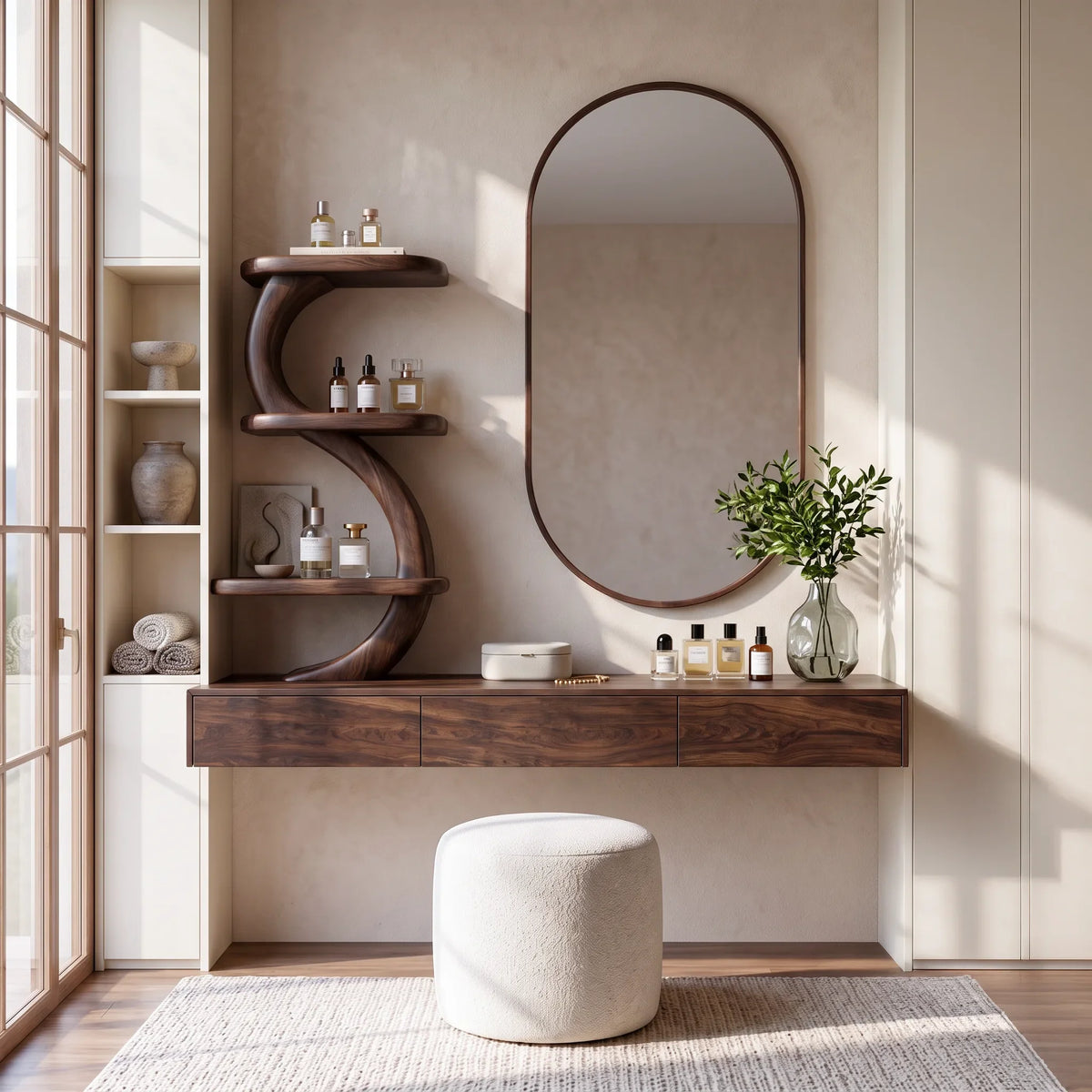Modern Wall Mounted Makeup Vanity S Curve Sculptural Shelving For Bedroom