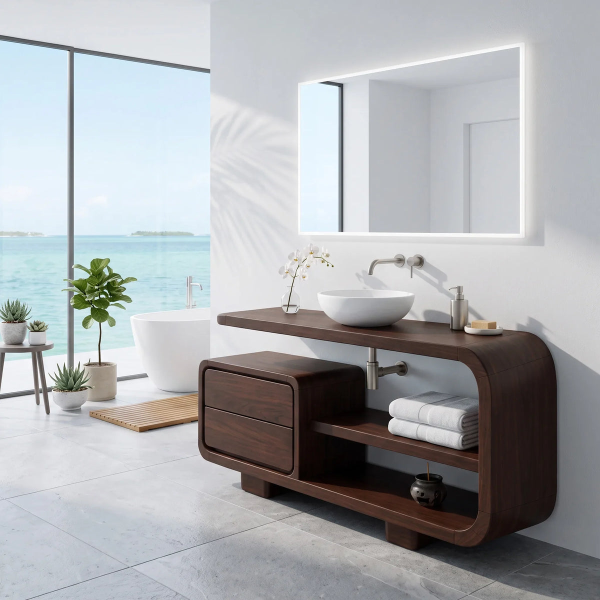Modern Rounded Open Frame Bathroom Vanity For Bathroom