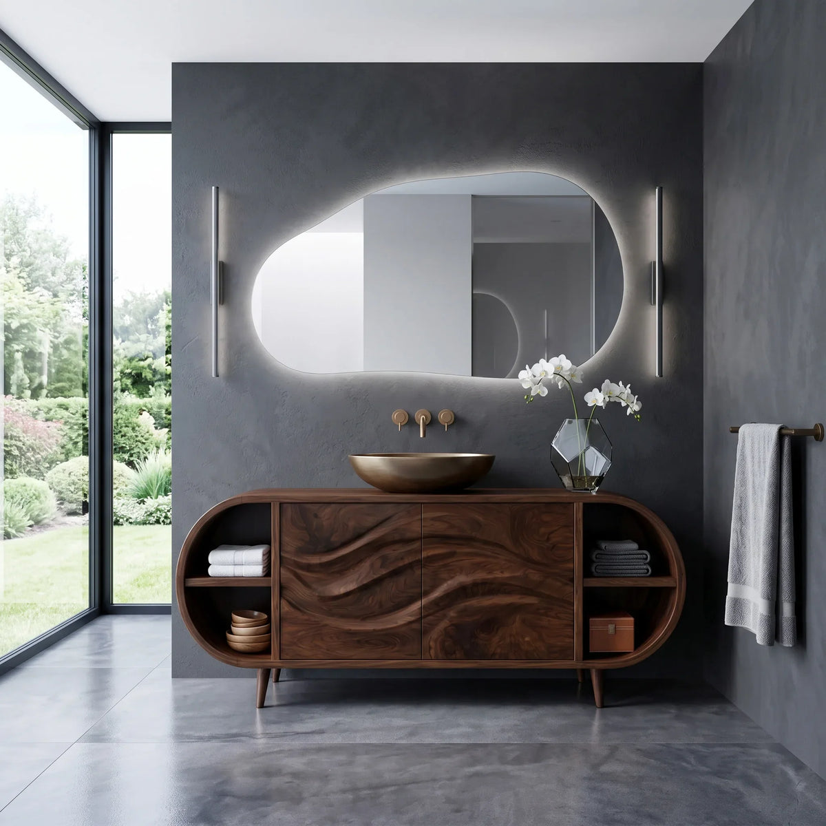 Organic Modern Rounded Edge Bathroom Vanity For Master Bathroom