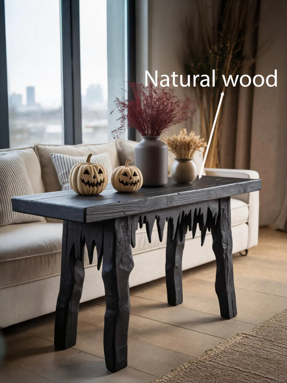 Wooden Halloween Console Table With Dripping Edge For Spooky Gothic Decor