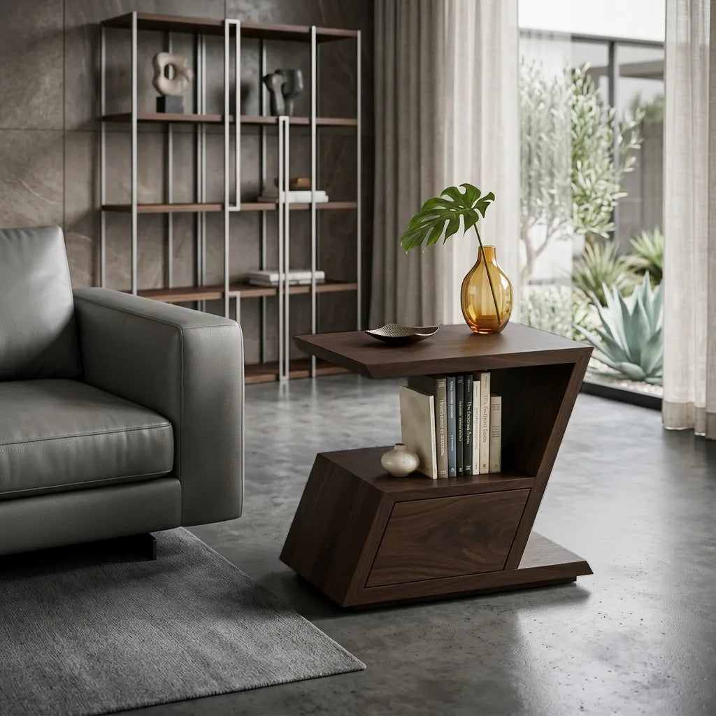 Contemporary Geometric Storage Side Table For Living Room
