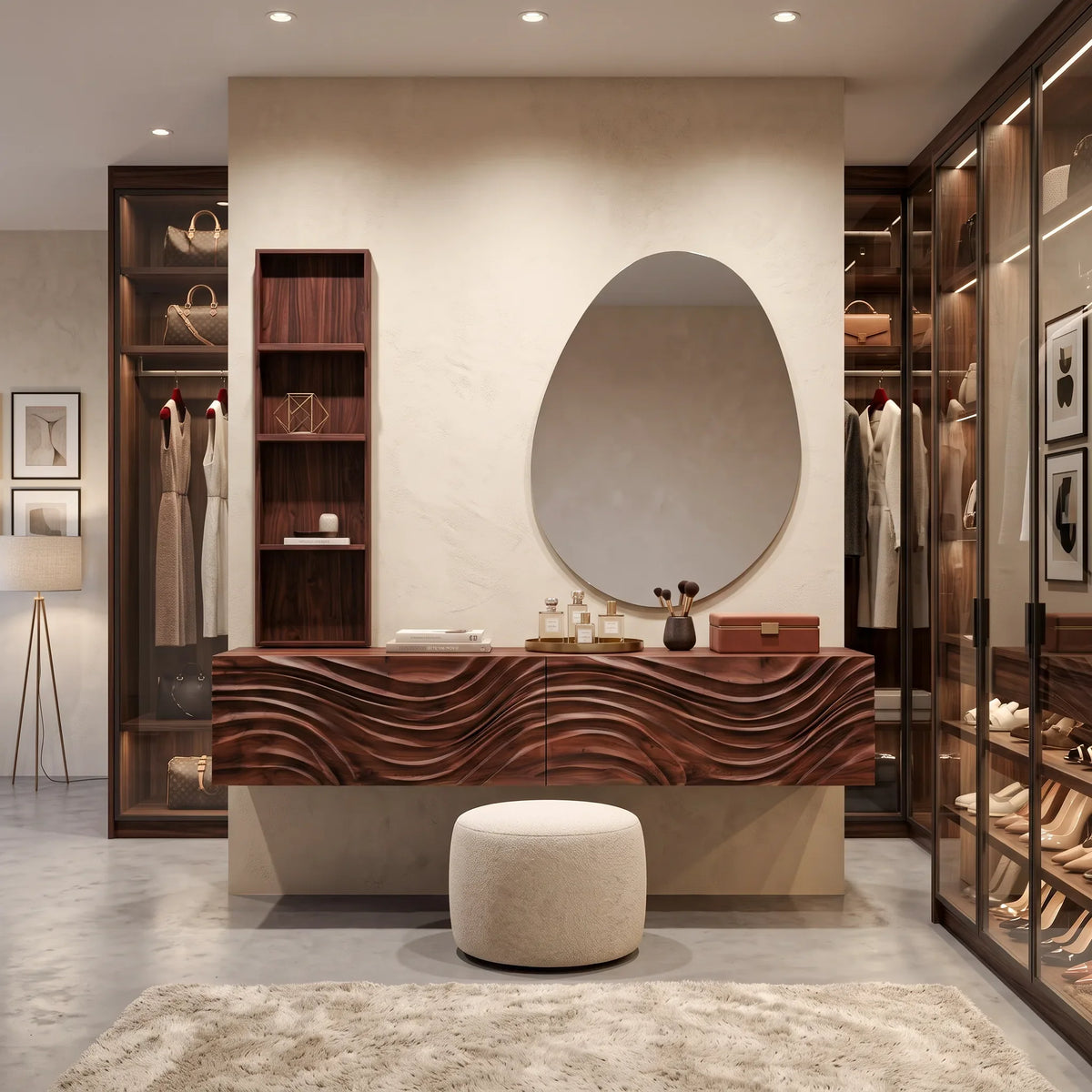 Modern Floating Makeup Vanity With Wall Mounted Storage For Luxury Bedroom