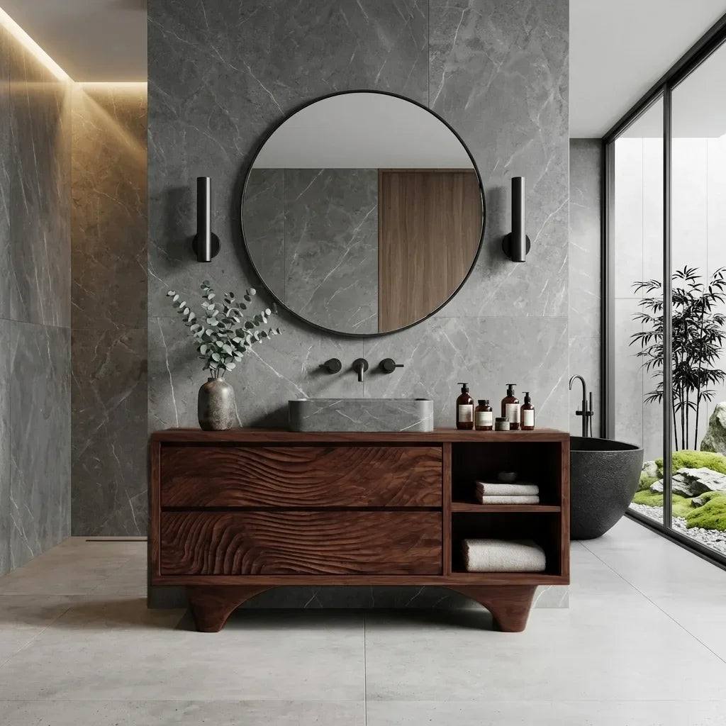 Organic Carved Bathroom Vanity For Master Bathroom