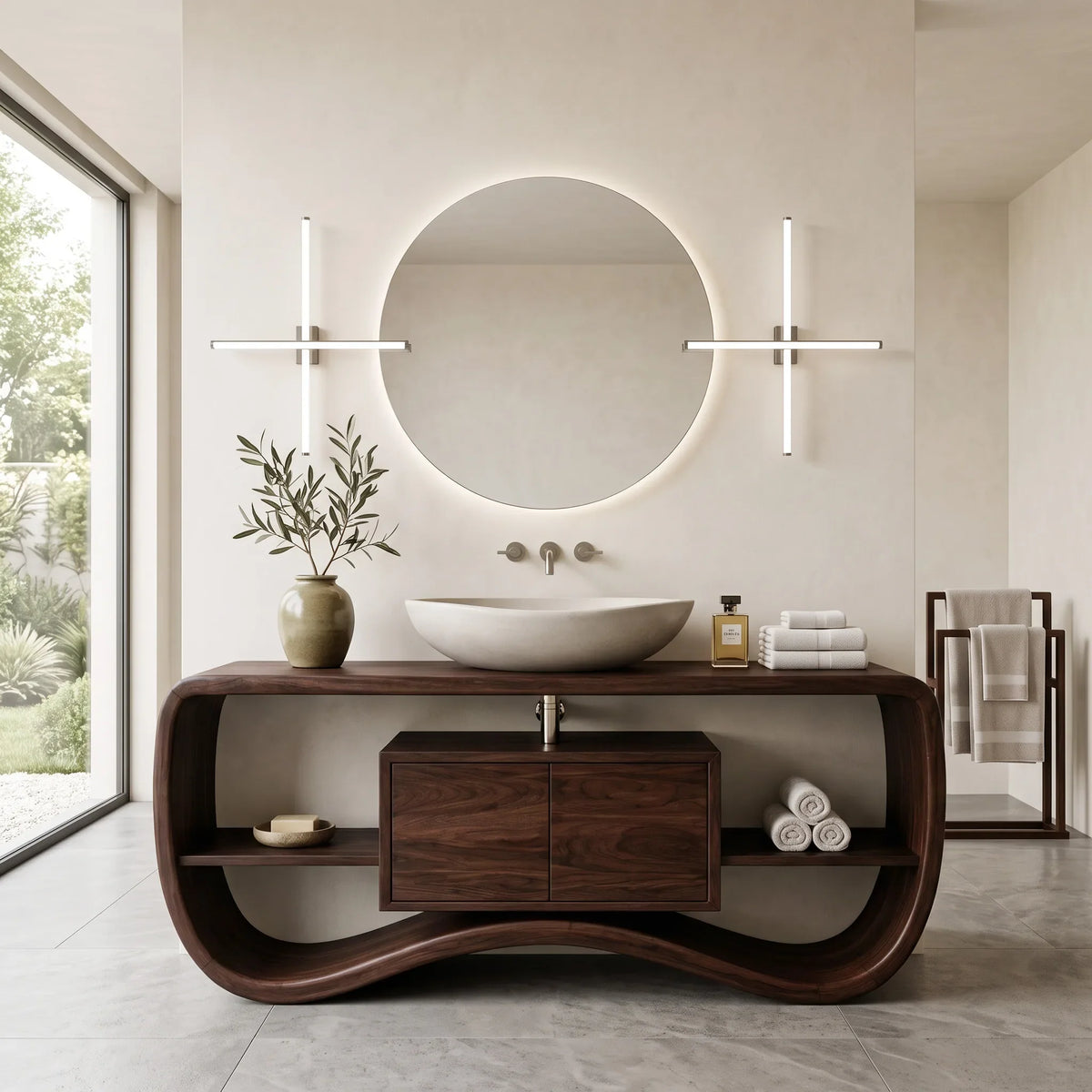 Contemporary Sculptural Open Frame Bathroom Vanity For Master Bathroom
