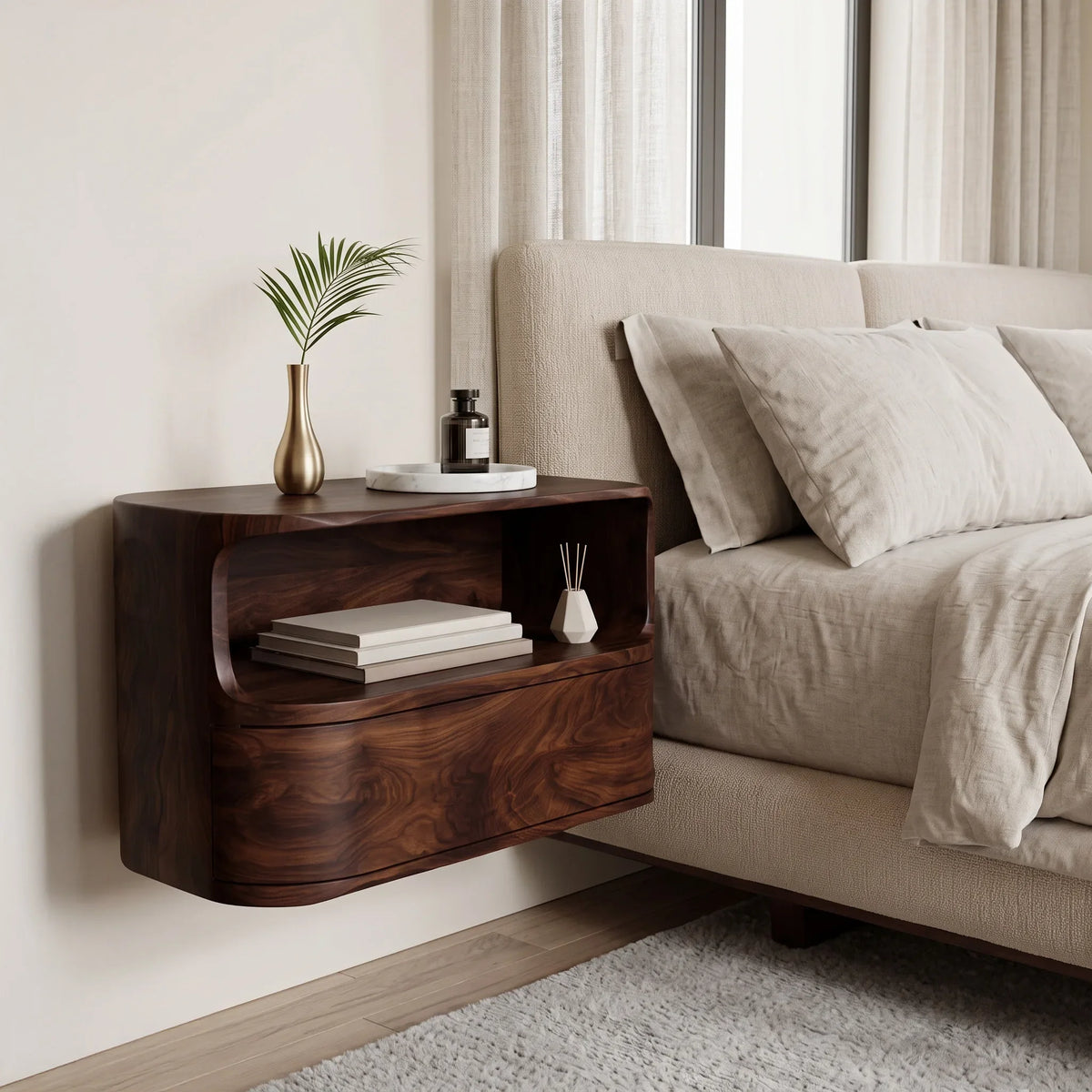 Modern Floating Open Shelf Nightstand For Bedroom