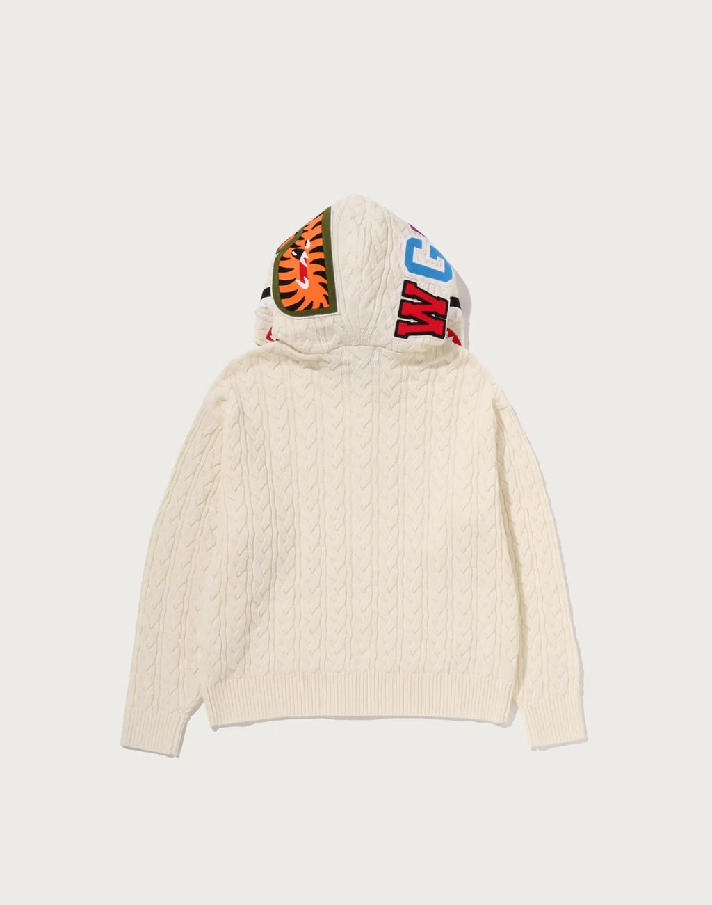 Cable-Knit Full-Zip Graphic Hoodie - Black