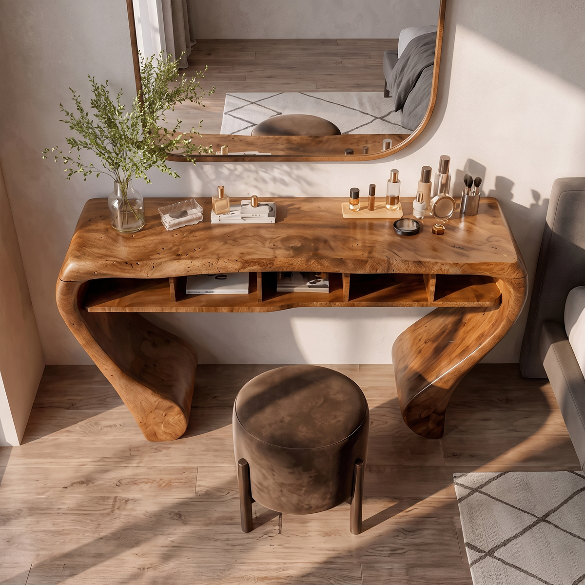 Rustic Dressing Table With Open Drawer Storage For Bedroom And Dressing Room