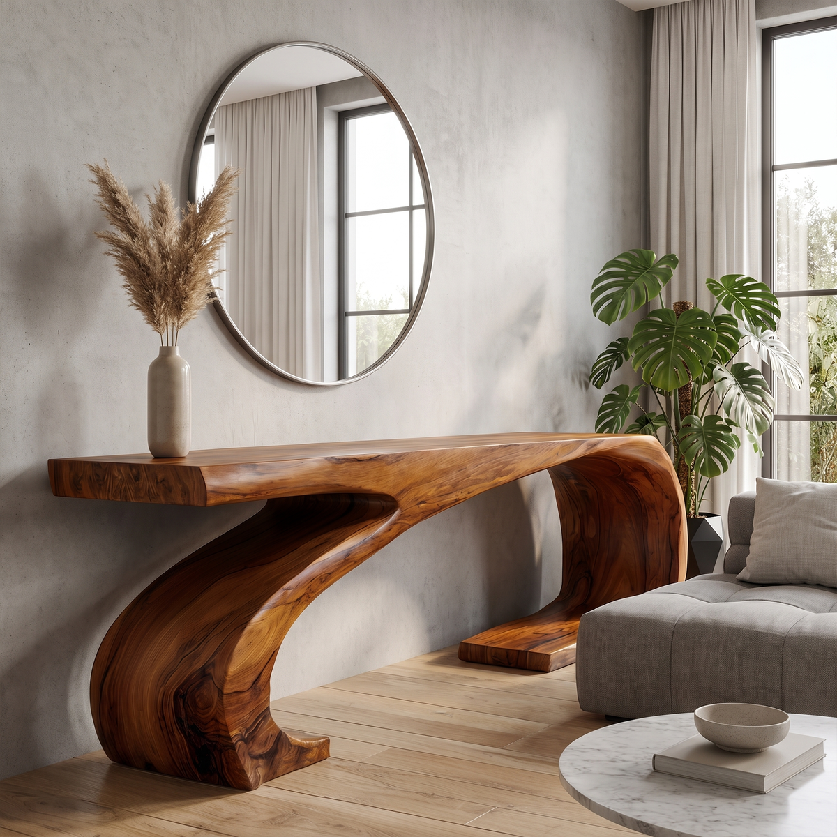 Modern Sculptural Console Table Organic Curved Base Design For Living Room Entryway