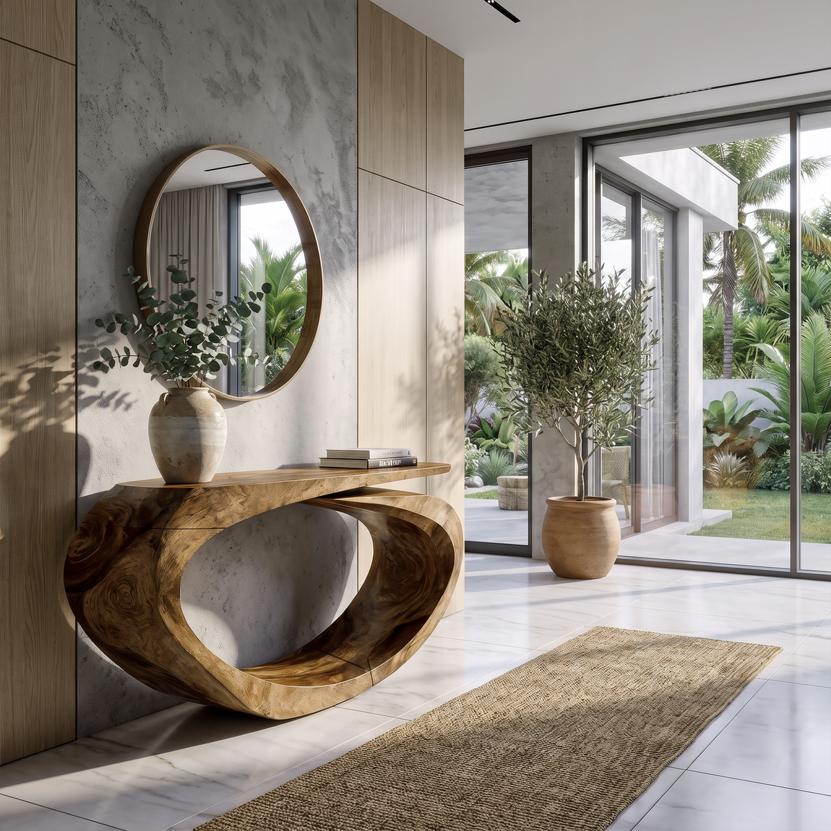 Sculptural Console Table Asymmetrical Hollow Base Design For Entryway