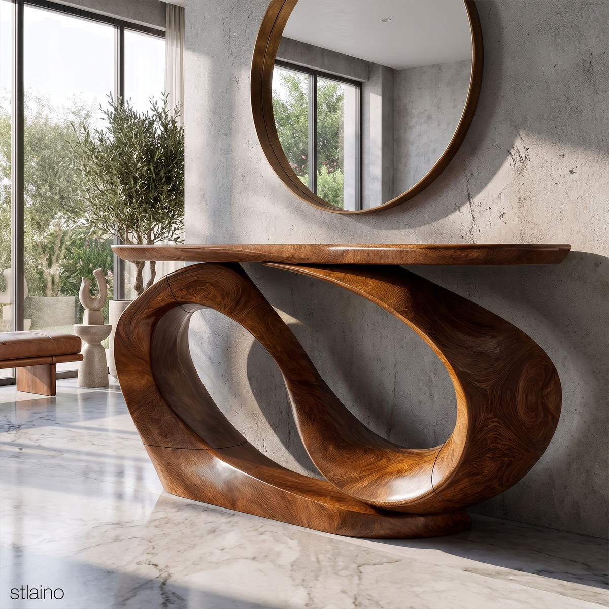 Organic Sculptural Console Table Hollow Oval Base Design For Entryway Foyer Hallway