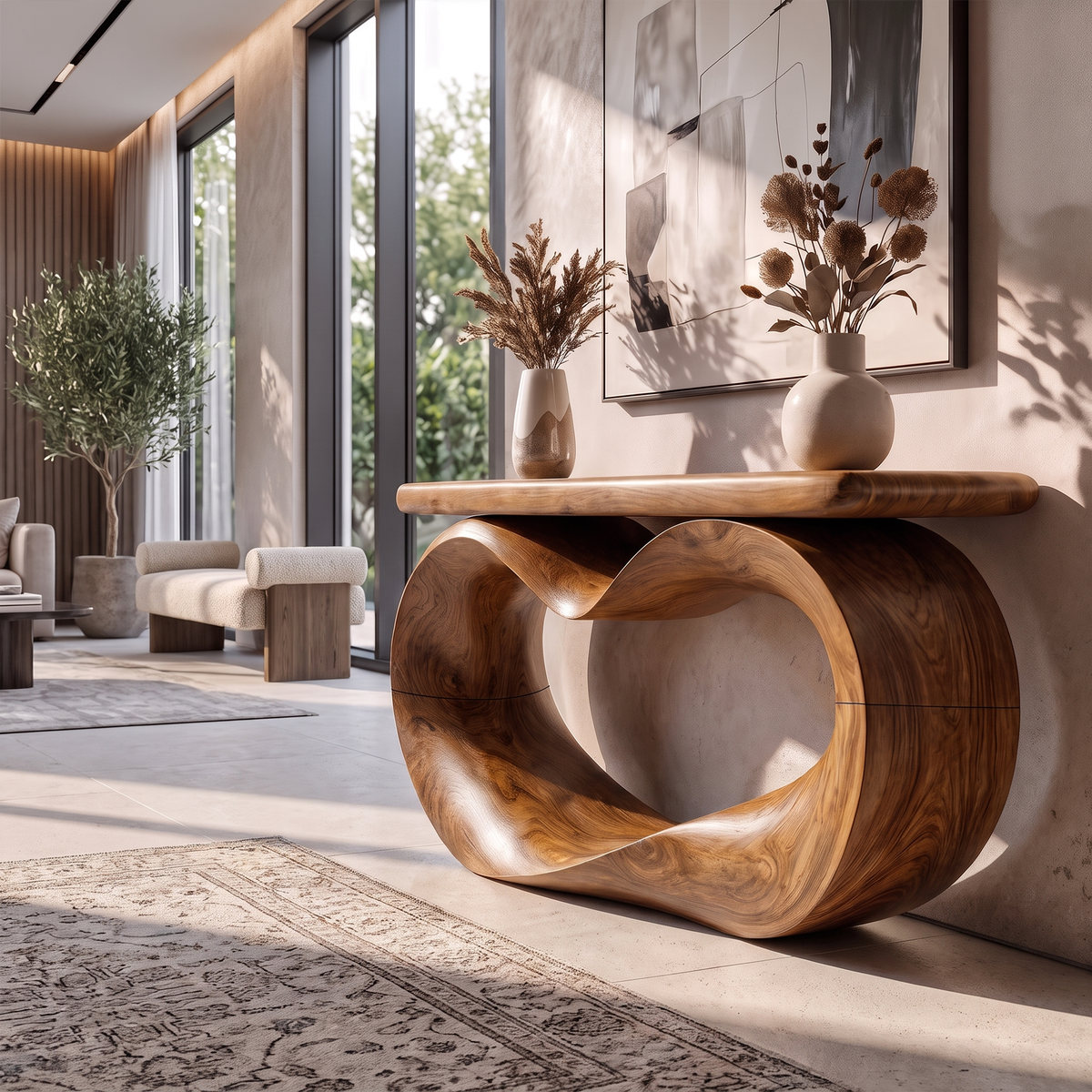 Sculptural Console Table Hollow Oval Base Design For Entryway Foyer Hallway