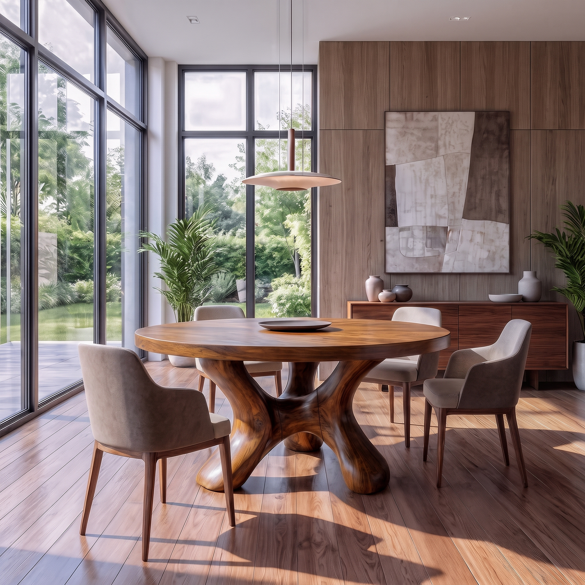 Contemporary Round Dining Table With Flowing Crossed Design For Dining Room And Living Room