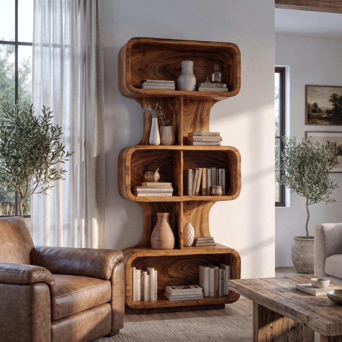 Mid Century Bookshelf Handcrafted Solid Wood Design For Home Office