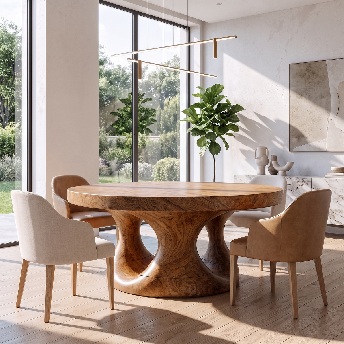 Organic Round Dining Table With Sculptural Tree Root Design For Dining Room And Kitchen