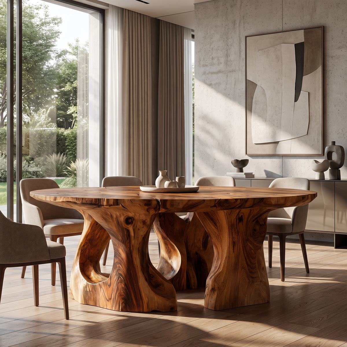 Contemporary Round Dining Table With Abstract Cutout Design For Dining Room And Kitchen