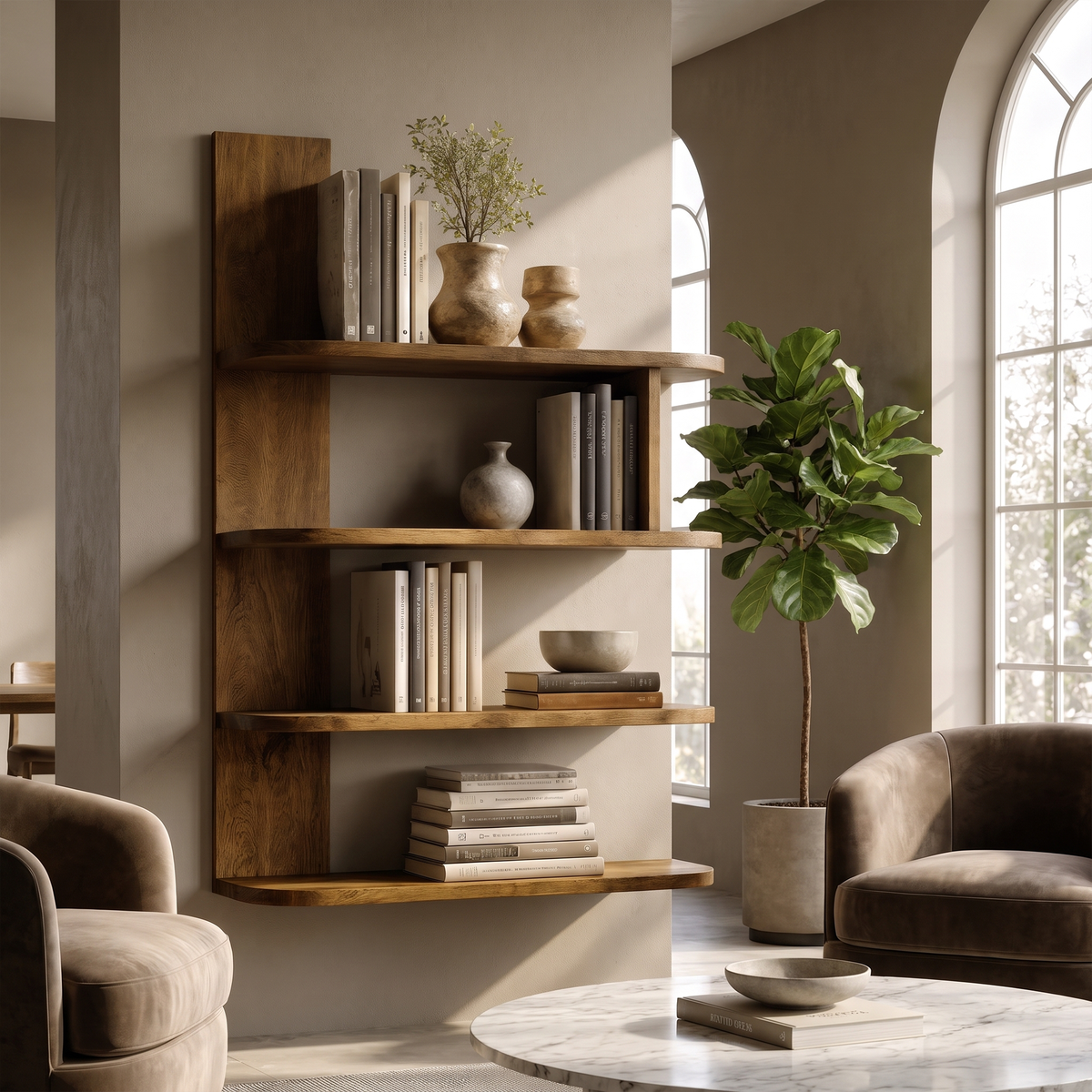 Organic Bookshelf Handcrafted Sculptural Design For Living Room