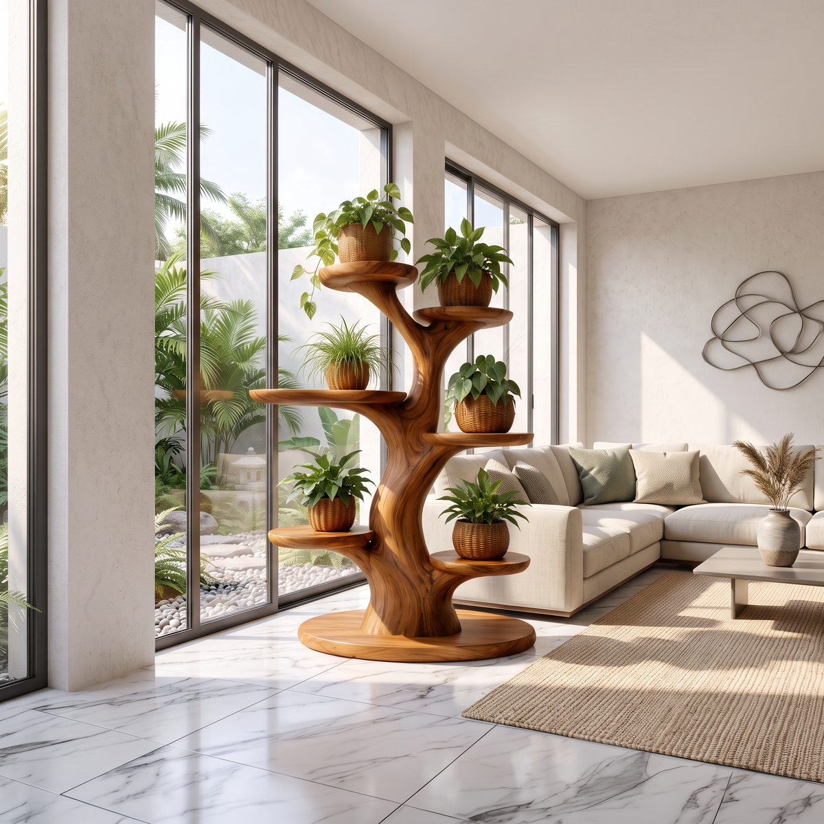 Organic Plant Stand With Flowing Tiered For Balcony