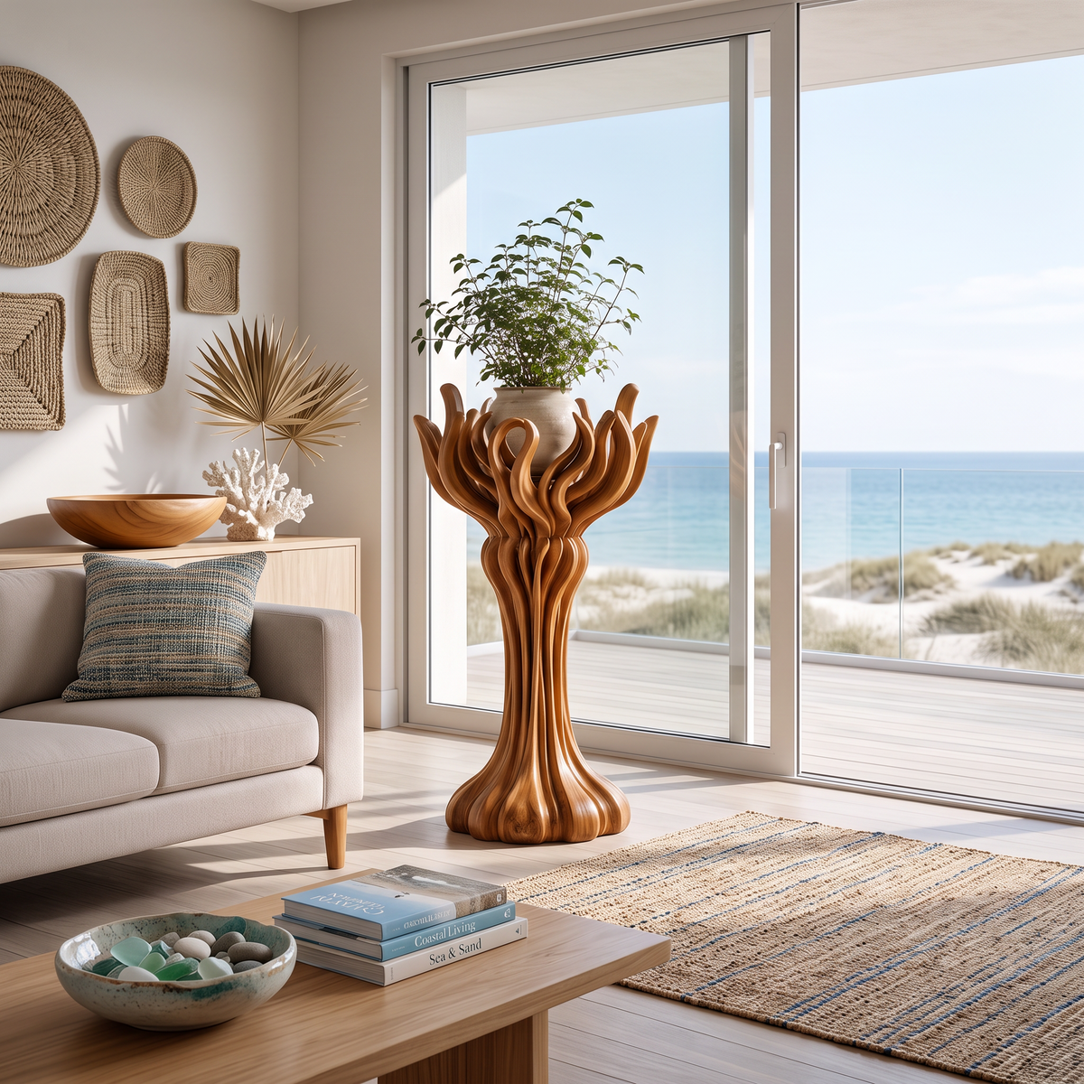 Organic Tree Plant Stand With Sculptural Branch Design For Living Room And Sunroom