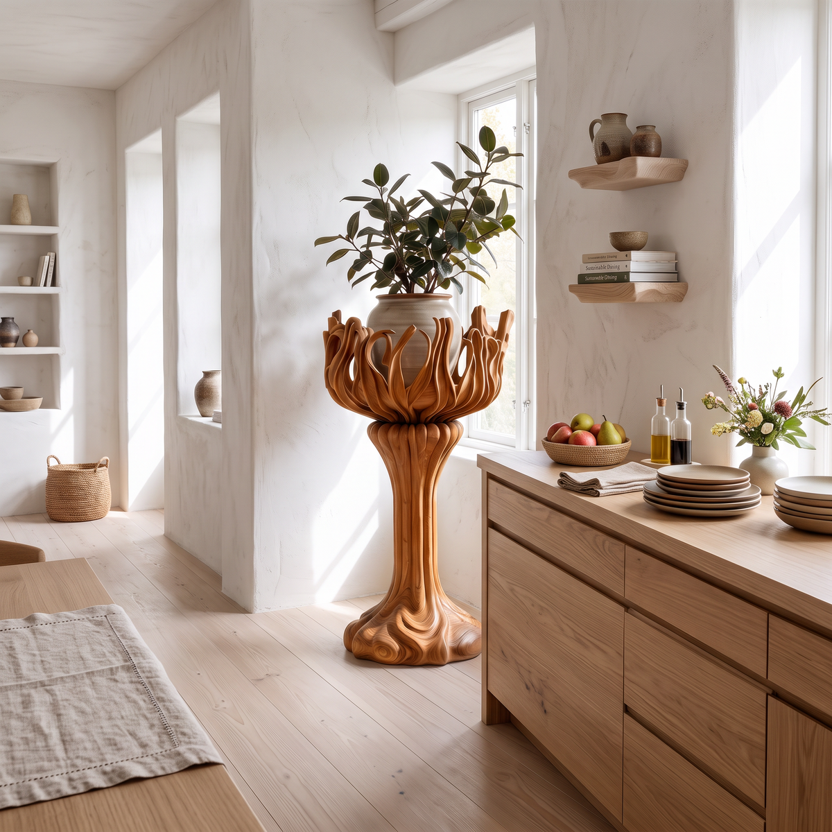 Contemporary Tree Shaped Plant Stand With Sculptural Form For Entryway And Sunroom