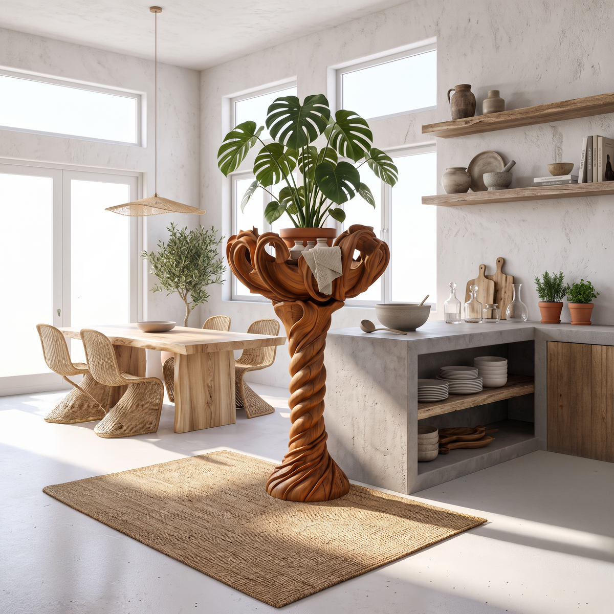 Modern Indoor Plant Stand With Organic Branch Silhouette For Living Room And Office