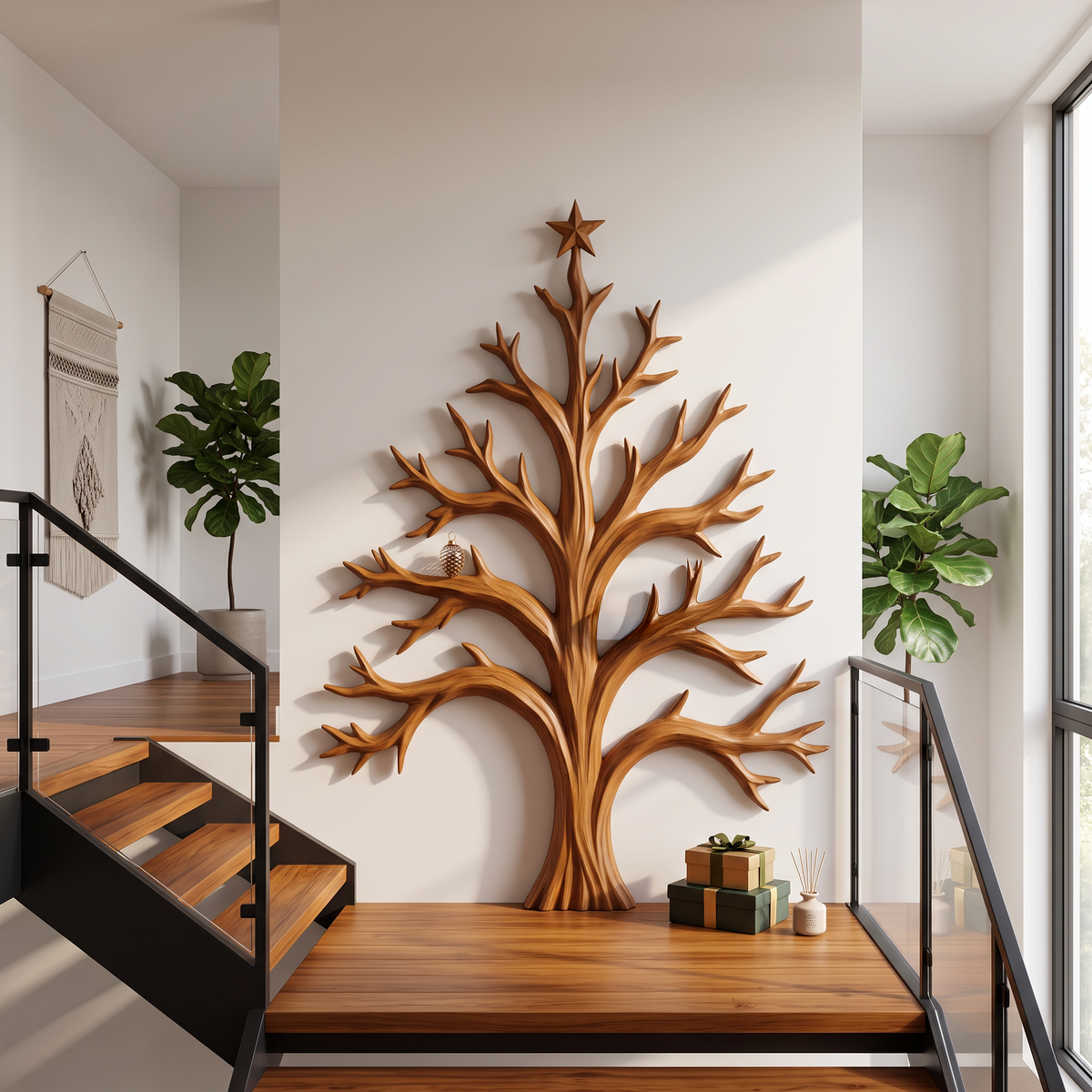 Natural Christmas Tree Wall Decor With Twisted Tree Branches For Entryway