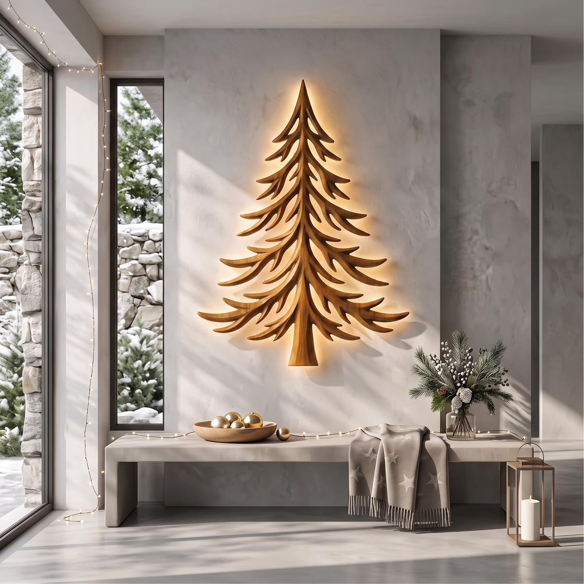 Modern Christmas Holiday Wall Decor With Layered Pine Branch Design For Living Room