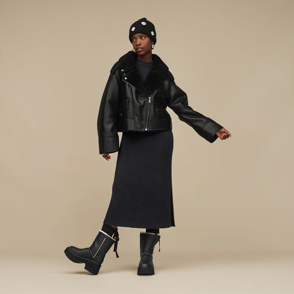 Women's Faux Leather Shearling Moto Jacket