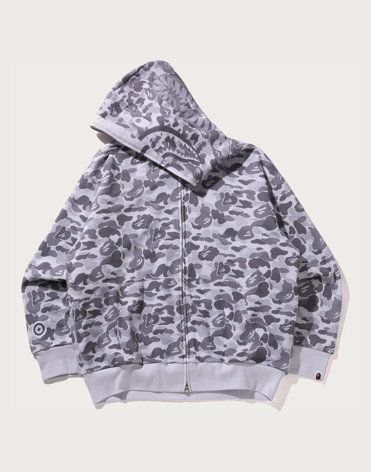 Relaxed Camo Print Full-Zip Hoodie - Black