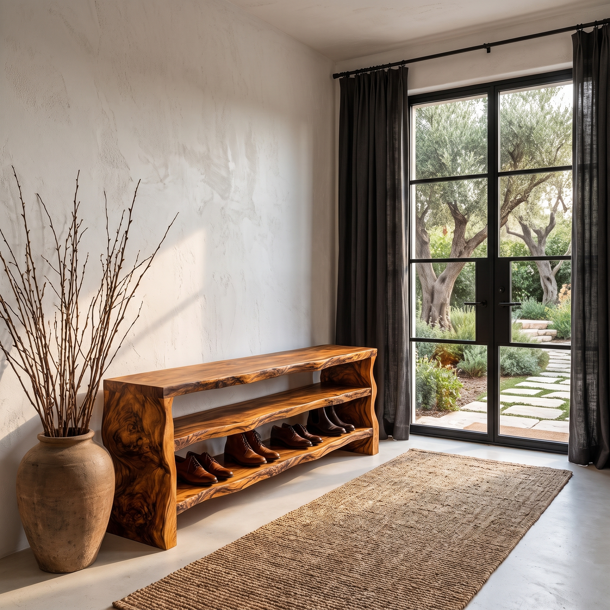Live Edge Shoe Bench Open Storage Organizer For Entryway Hallway