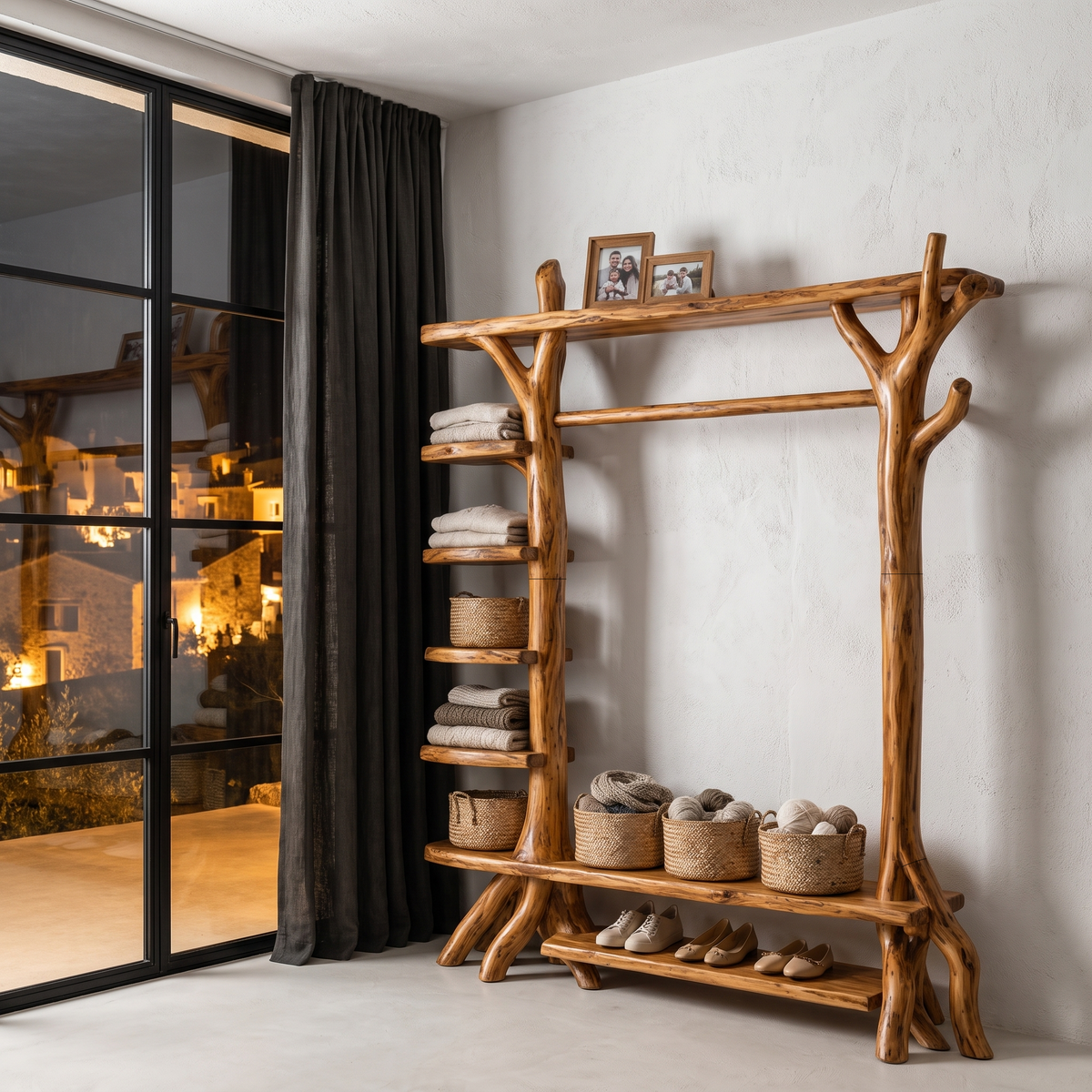 Rustic Tree Coat Rack Storage Organizer For Entryway Hallway