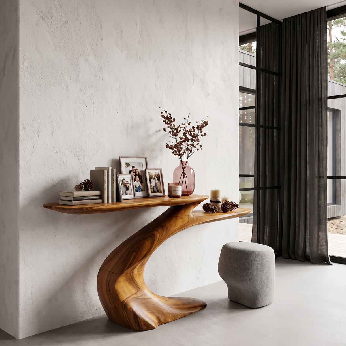 Mid Century Sculptural Console Table For Foyer And Living Room