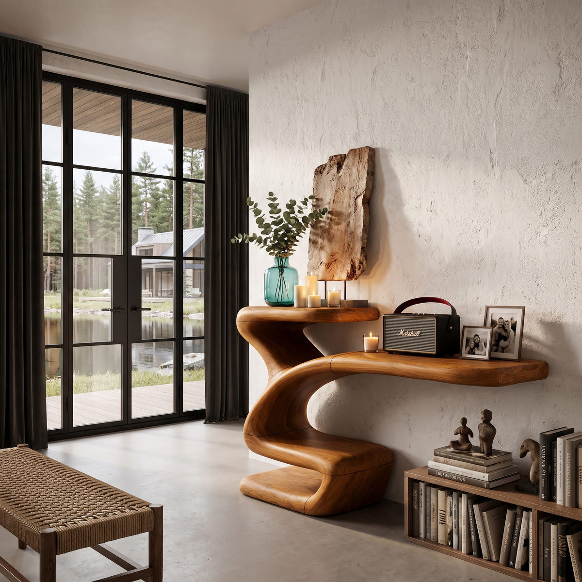 Sculptural Console Table Asymmetrical Hollow Base Design For Entryway