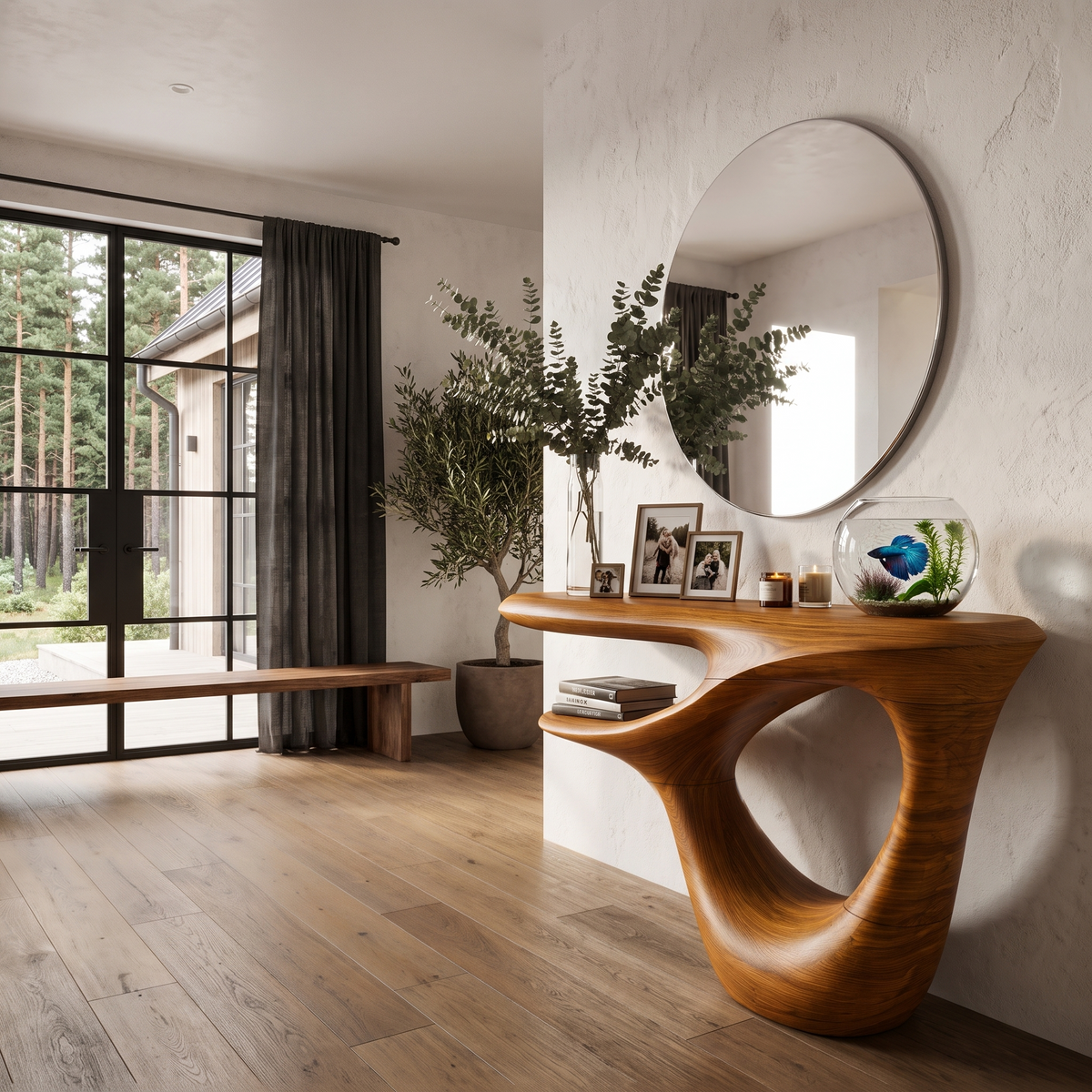 Contemporary Console Table With Artistic Open Frame Base For Foyer And Hallway