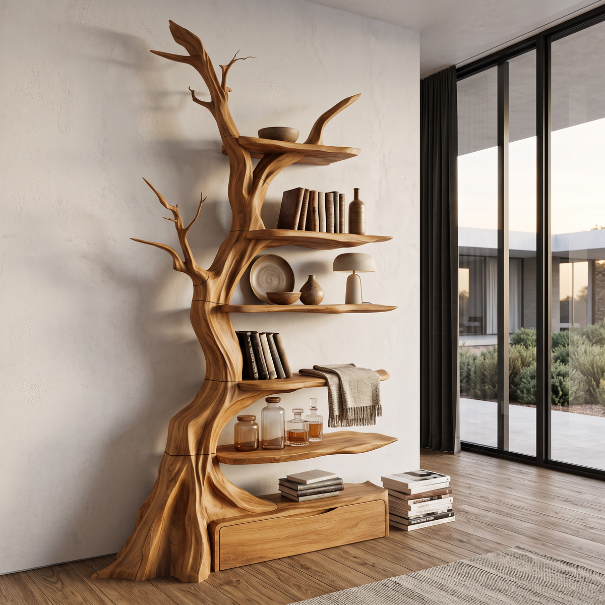 Organic Tree Bookshelf Handcrafted Sculptural Design For Living Room