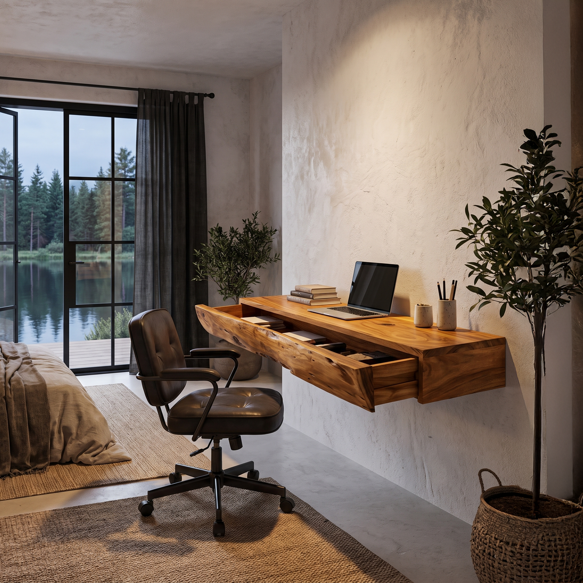 Rustic Floating Desk With Live Edge Design For Home Office And Workspace