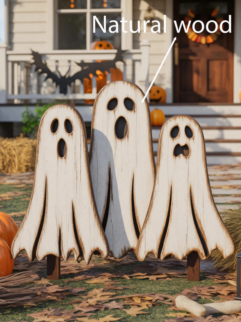 Wooden Halloween Ghost Yard Decoration Set For Festive Home Decor
