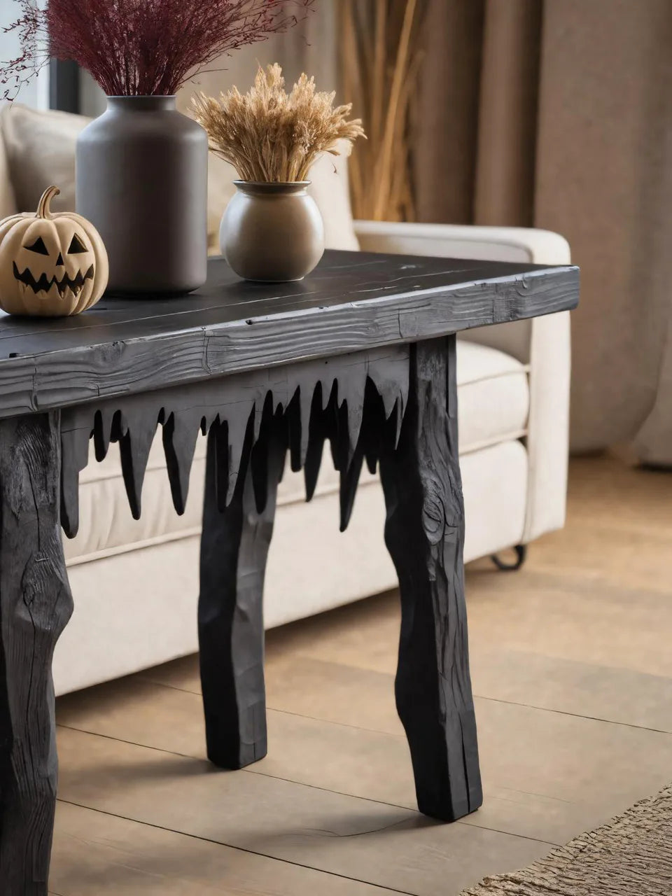 Wooden Halloween Console Table With Dripping Edge For Spooky Gothic Decor