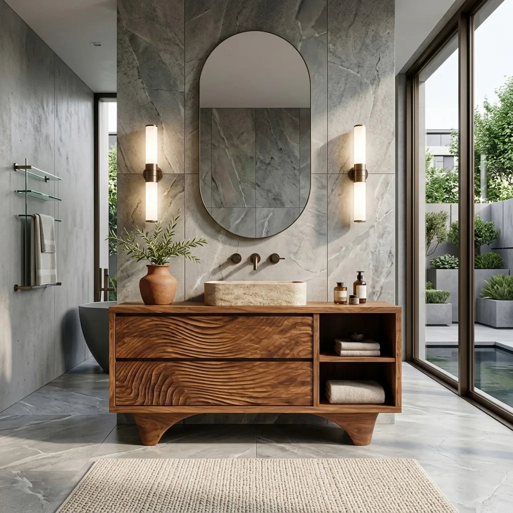 Organic Carved Bathroom Vanity For Master Bathroom